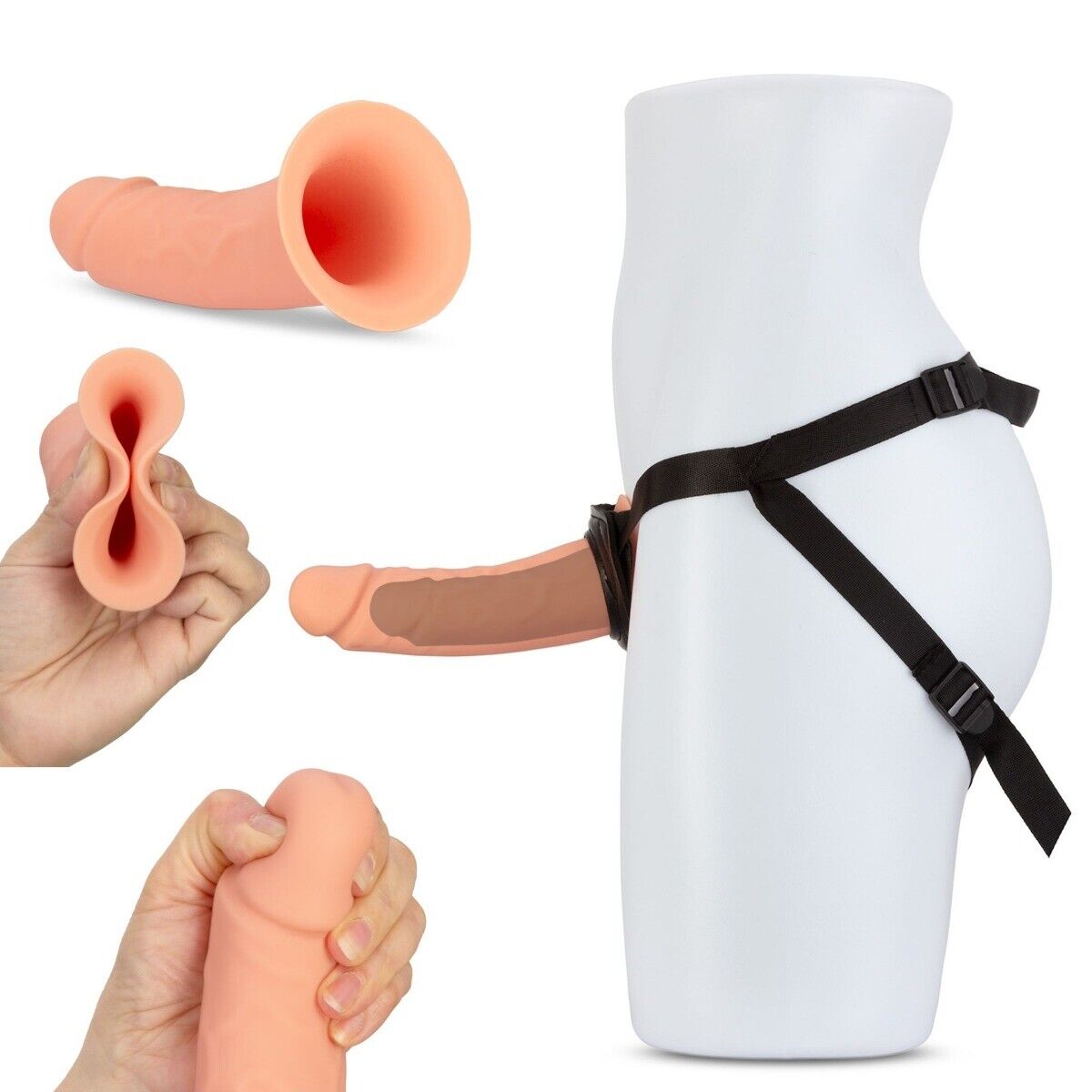 Silicone Realistic Male Hollow Strap-on Harness Dildo Penis Cock Extension