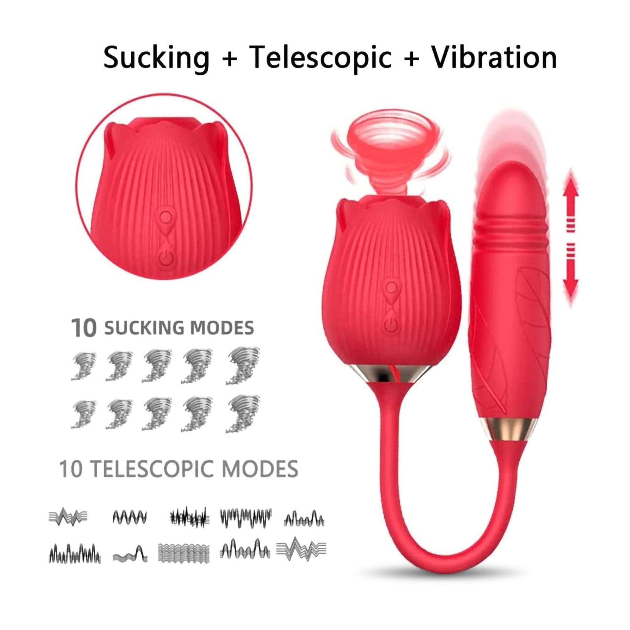 Dual Sucking Rose Thrusting Vibrating Egg Bullet Vibrator Women Sex Toys