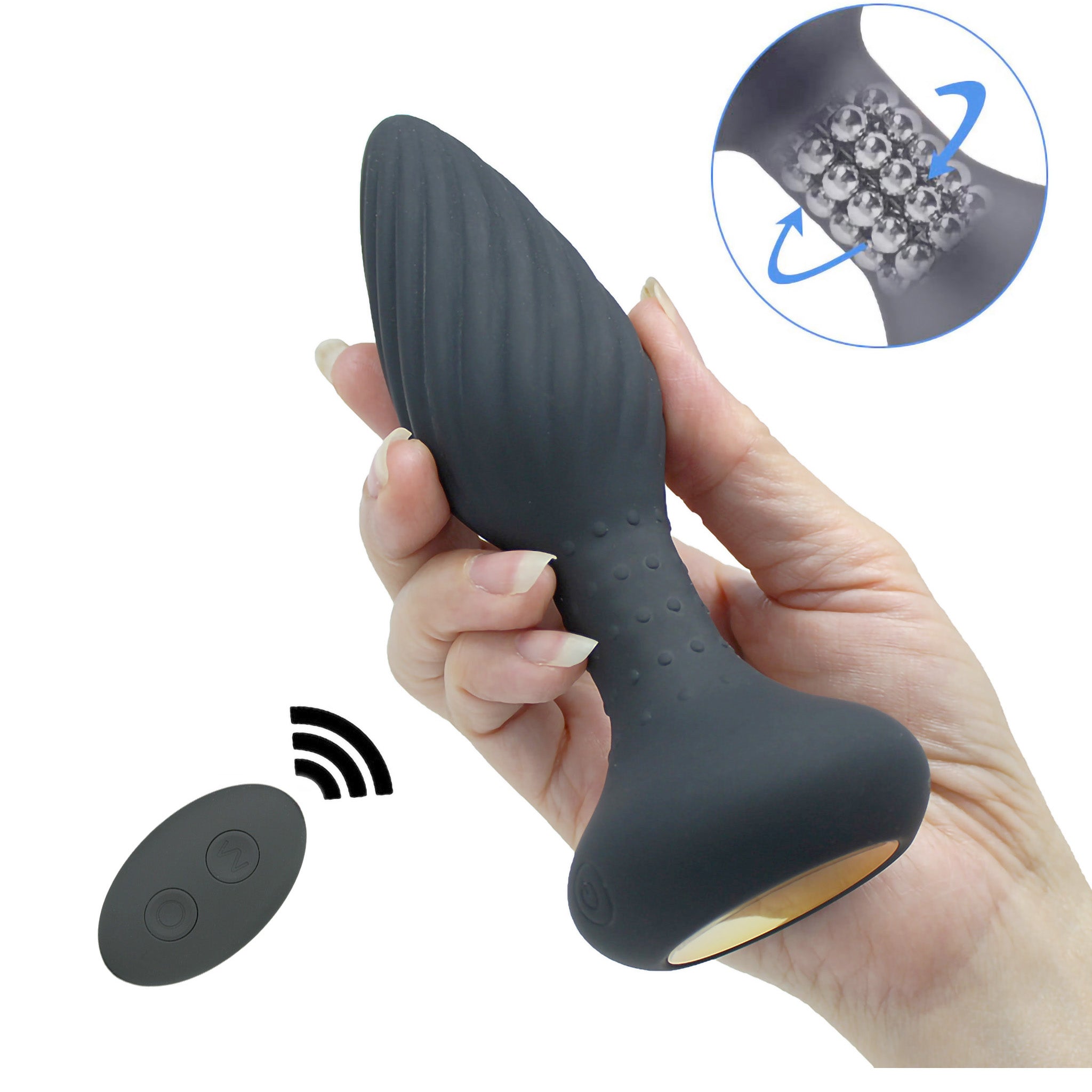Wireless Remote Control Vibrating Rotating Beads Anal Butt Plug Vibrator Probe