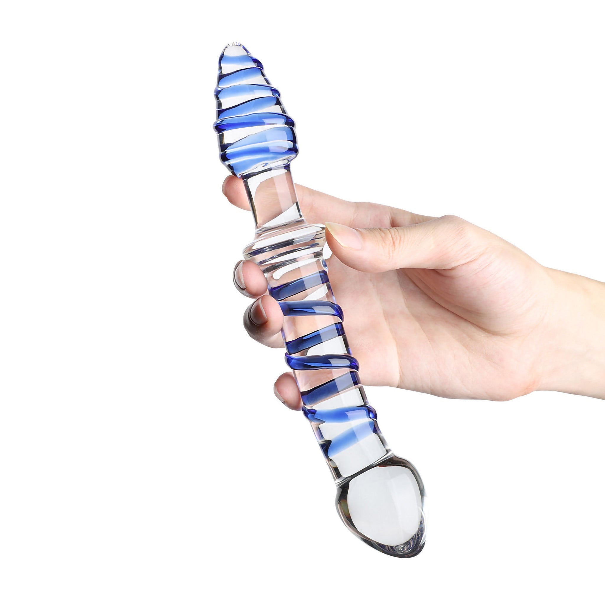 Swirly Double Ended Glass Anal G Spot Dildo Butt Plug Prostate Massager Probe