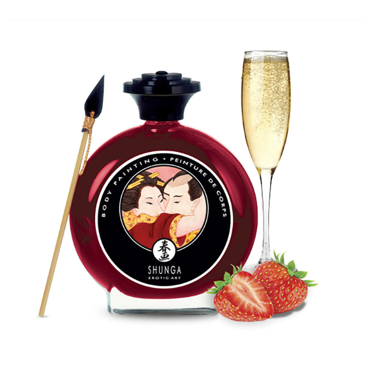Shunga Edible Body Paint Painting with Brush Champagne & Strawberry Flavored
