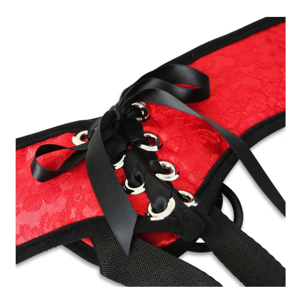 Sportsheets Red Lace Corsette Strap-On Harness with 3 Rubber O-rings