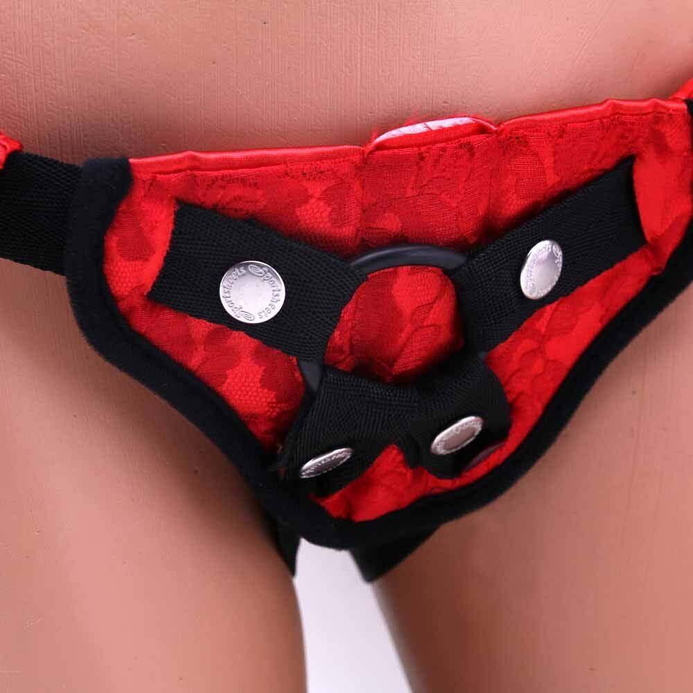 Sportsheets Red Lace Corsette Strap-On Harness with 3 Rubber O-rings