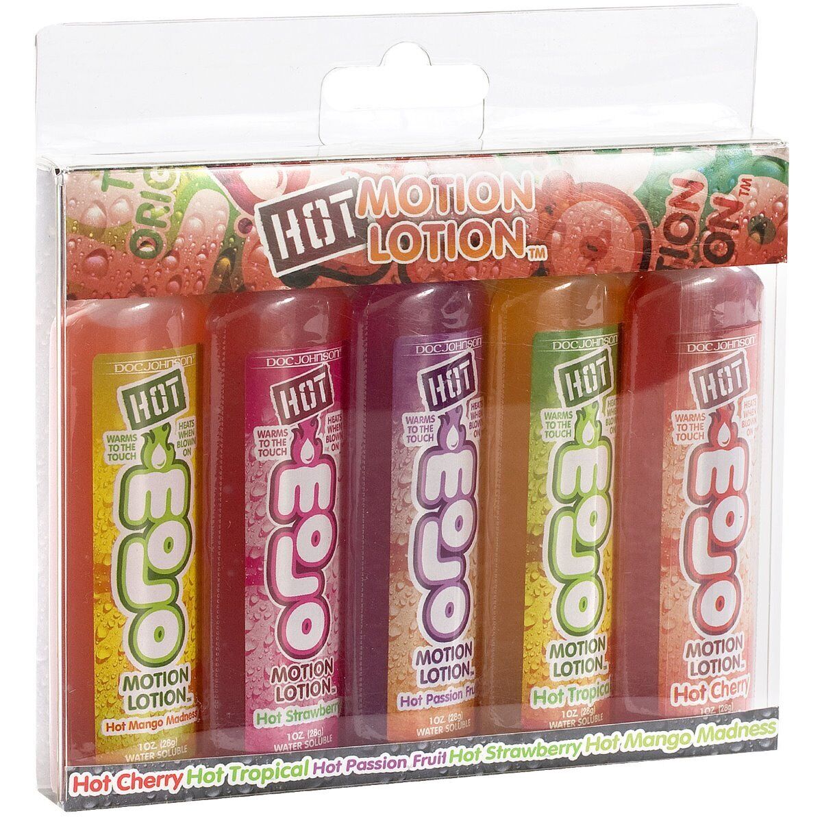 5 Doc Johnson Hot Motion Lotion Warming Massage Oil Lubricant Lube Sampler