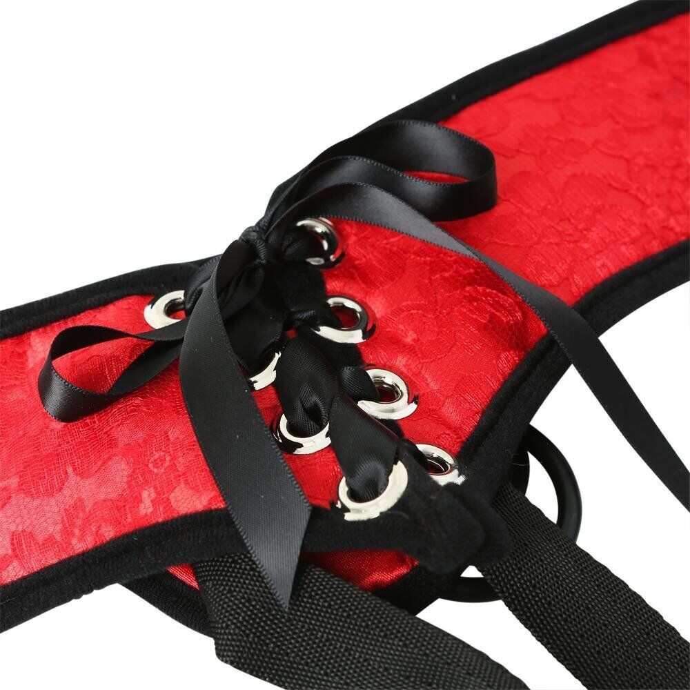 Sportsheets Red Lace Corsette Strap-On Harness with 3 Rubber O-rings