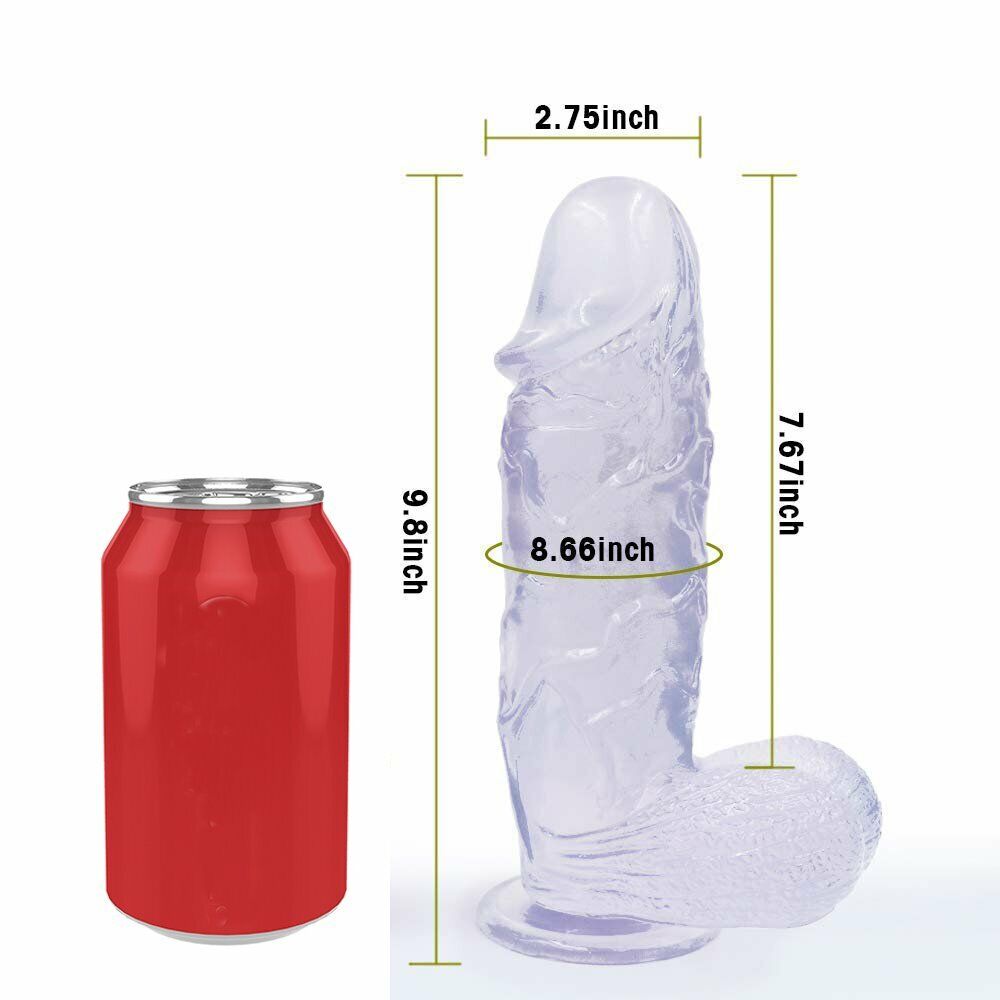 Clear XXL Huge Thick Realistic Dildo Cock with Balls Hands Free Suction Cup