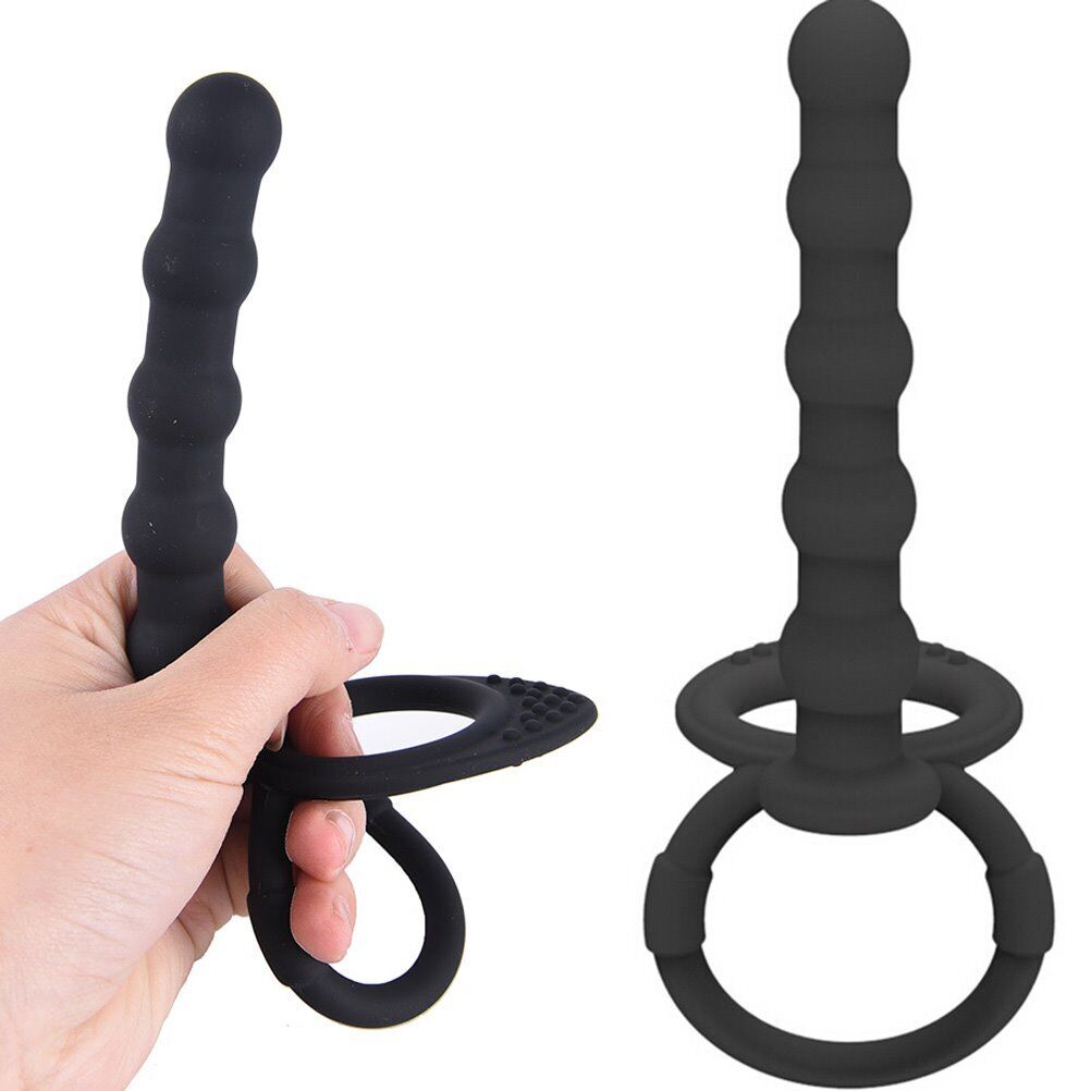 Silicone Dual Penetrator Double Penetration DP Anal Sex Beads Butt Plug CockRing