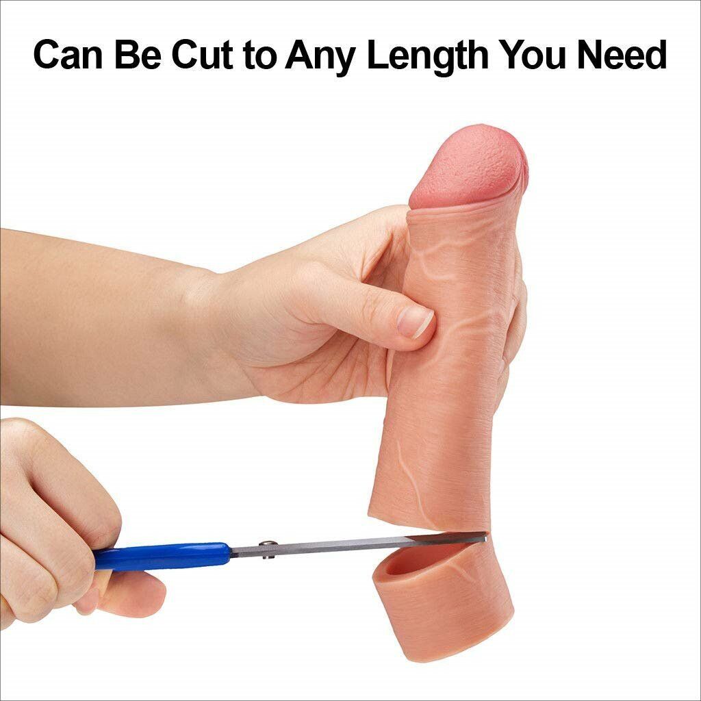 Realistic Silicone Male Penis Extension Extender 2" + Thick Cock Enlarger Sleeve