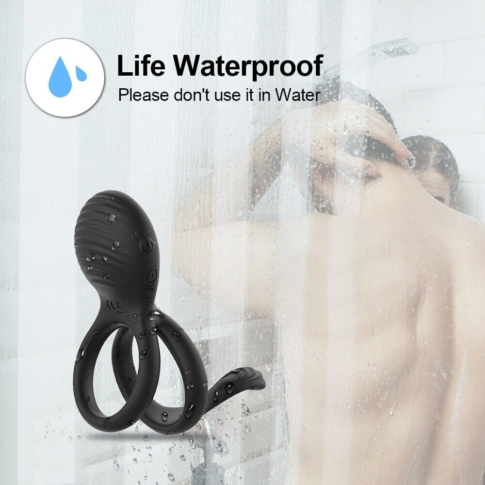 Wireless Remote Control Vibrating Dual Cock Ball Ring with Clit Anal Stimulator