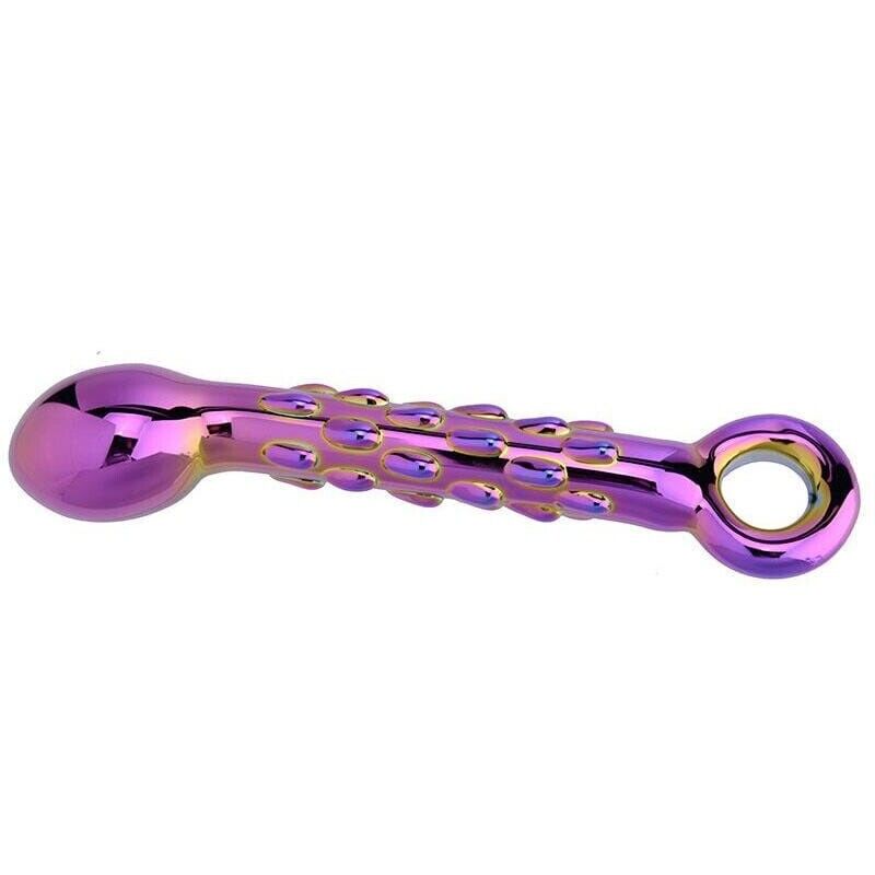 Rainbow Glass G Spot Dildo Anal Butt Plug Prostate Massager Probe Sex Toys