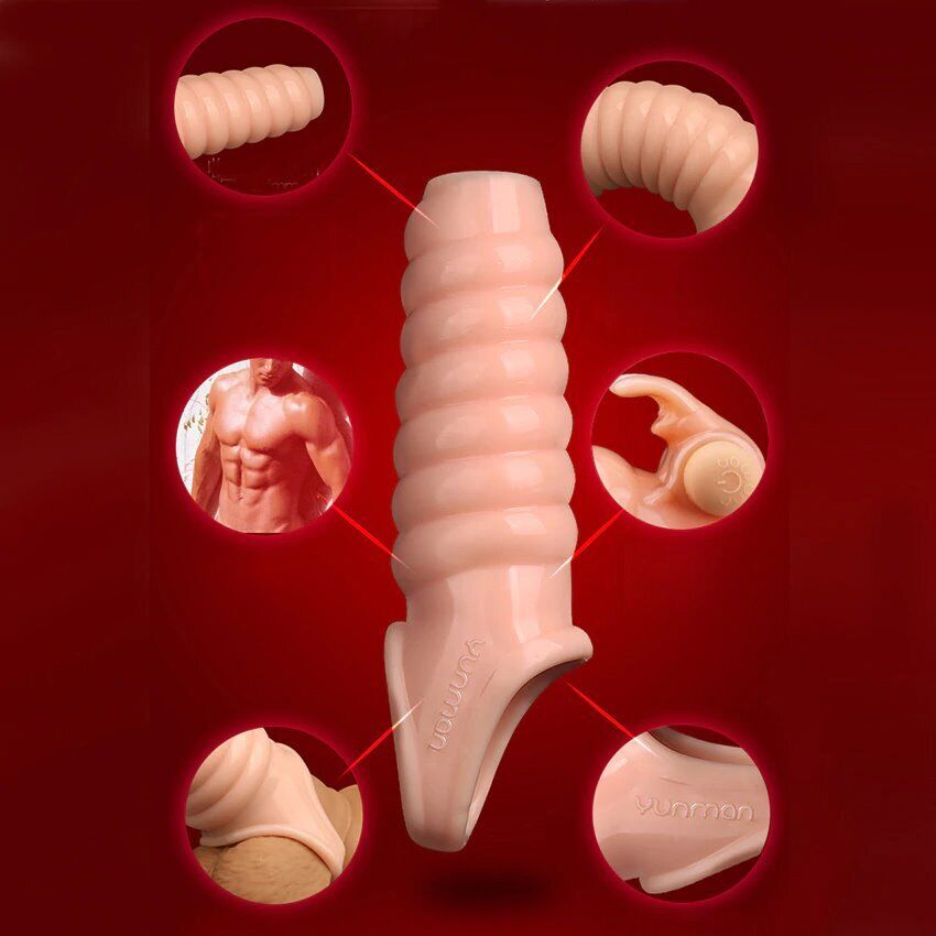 Vibrating Penis Enhancer Enlarger Sheath Extension Sleeve Sex-toy for Men Couple