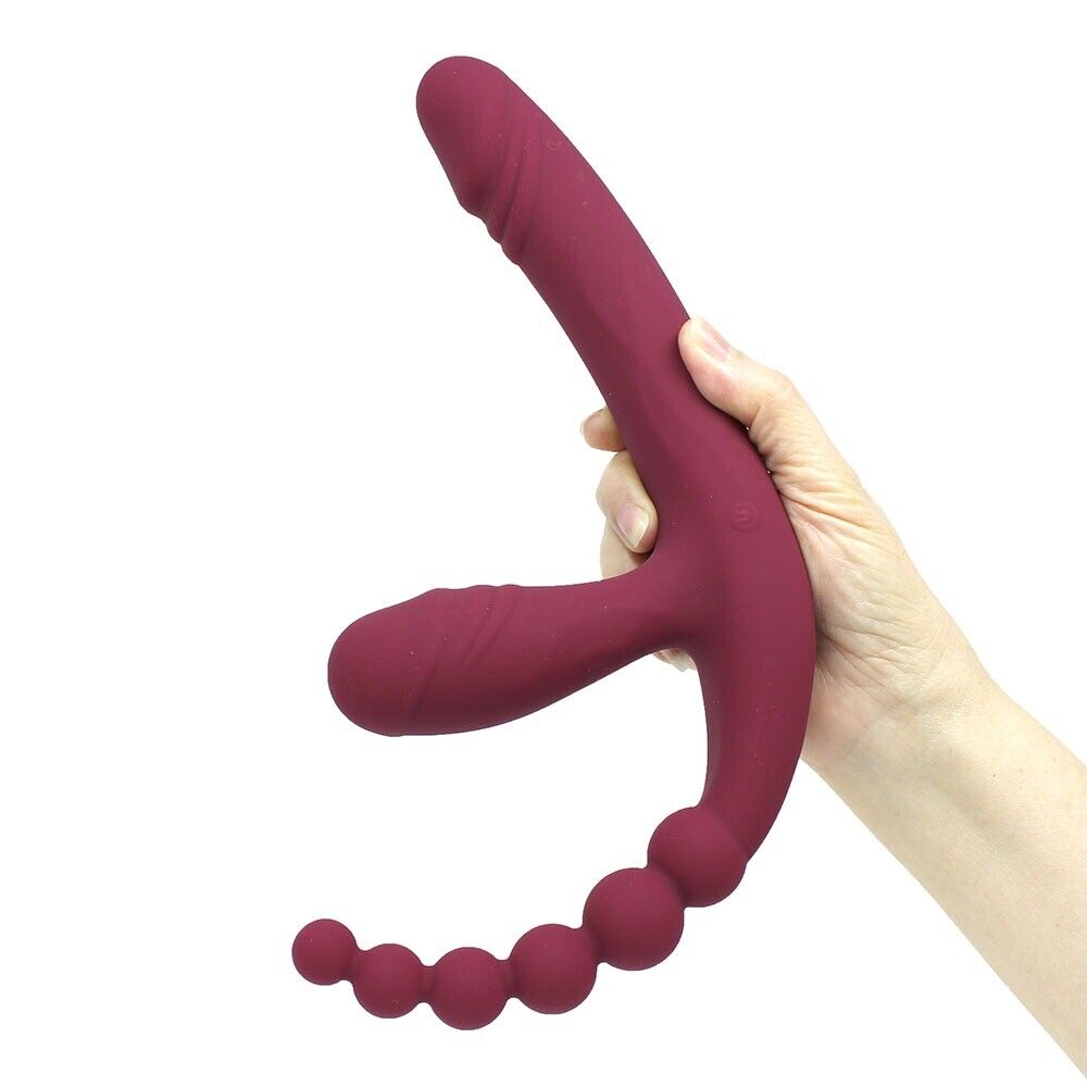 Vibrating Silicone Strapless Strap-On Anal G-spot Dildo Vibe Sex-toy for Lesbian