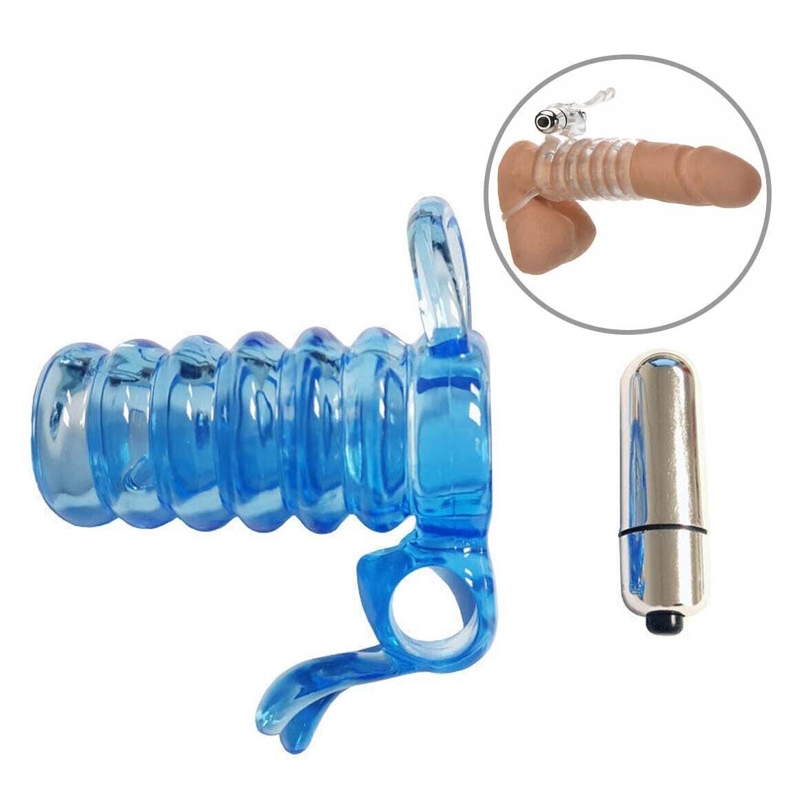 Vibrating Thick Penis Extension Sleeve Sheath Cock Ring Girth Enhancer Enlarger