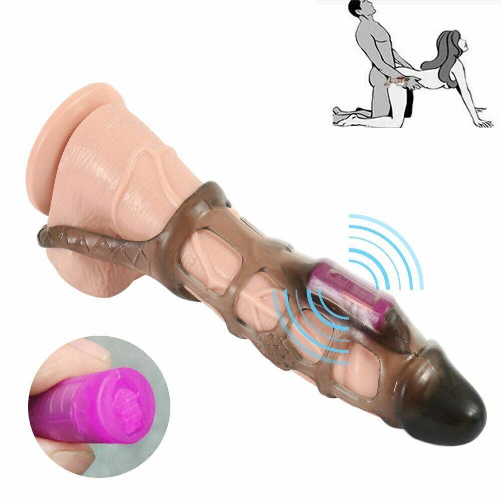 Stretchy Vibrating Male Penis Extension Extender Sleeve Sheath Cock Cage for Men