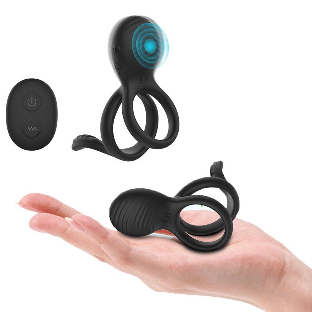 Wireless Remote Control Vibrating Dual Cock Ball Ring with Clit Anal Stimulator