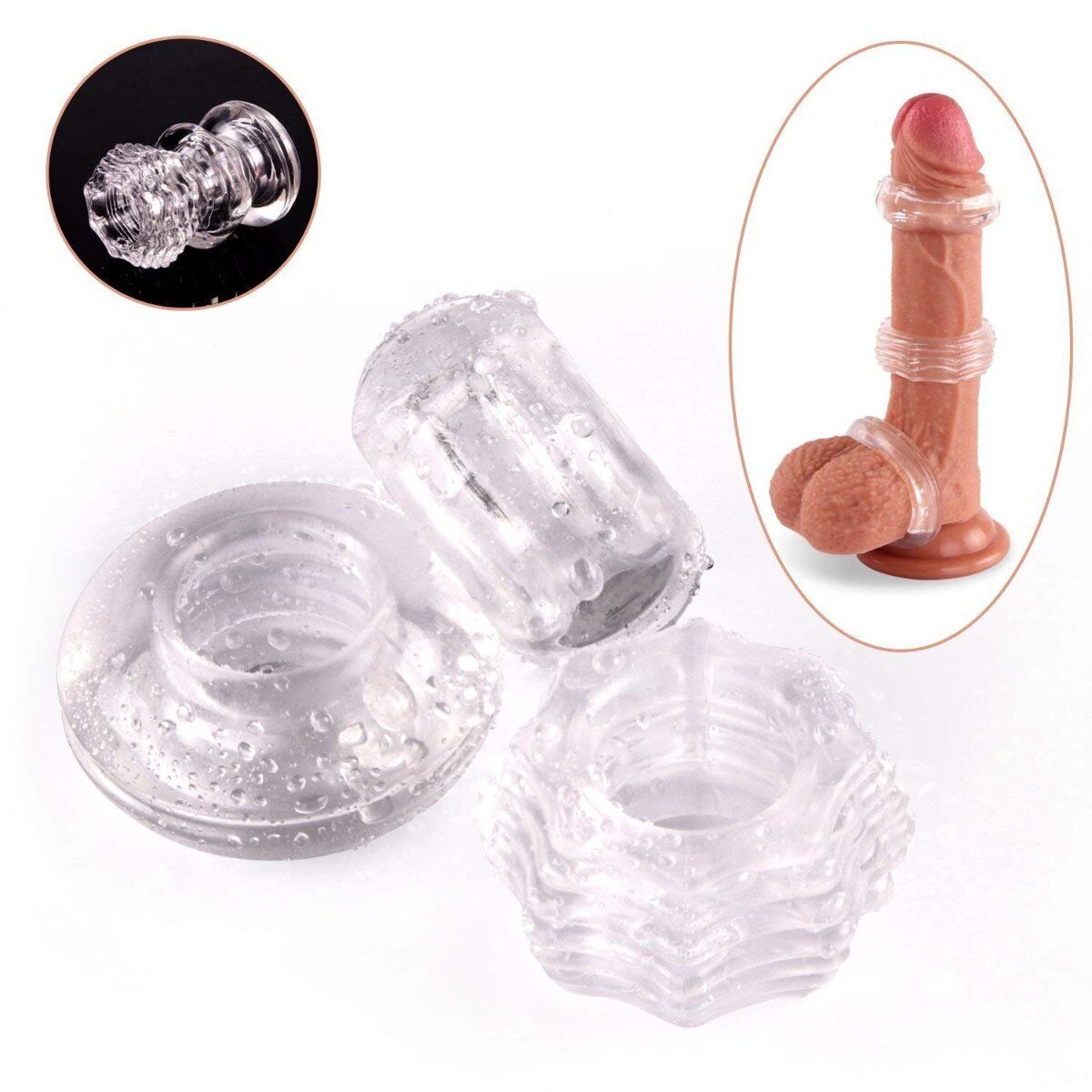 3 Soft Stretchy Thick Donut Penis Cock Ring Erection Keeper Enhancer Prolong Sex