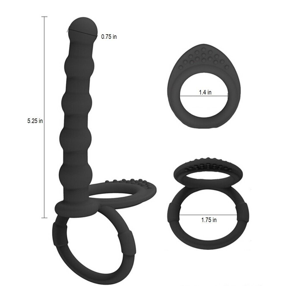 Silicone Dual Penetrator Double Penetration DP Anal Sex Beads Butt Plug CockRing