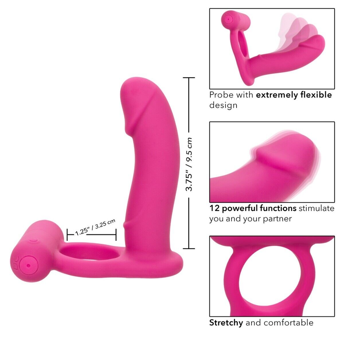 Rechargeable Double Diver Vibrating Double Penetration Cock Ring Anal Plug