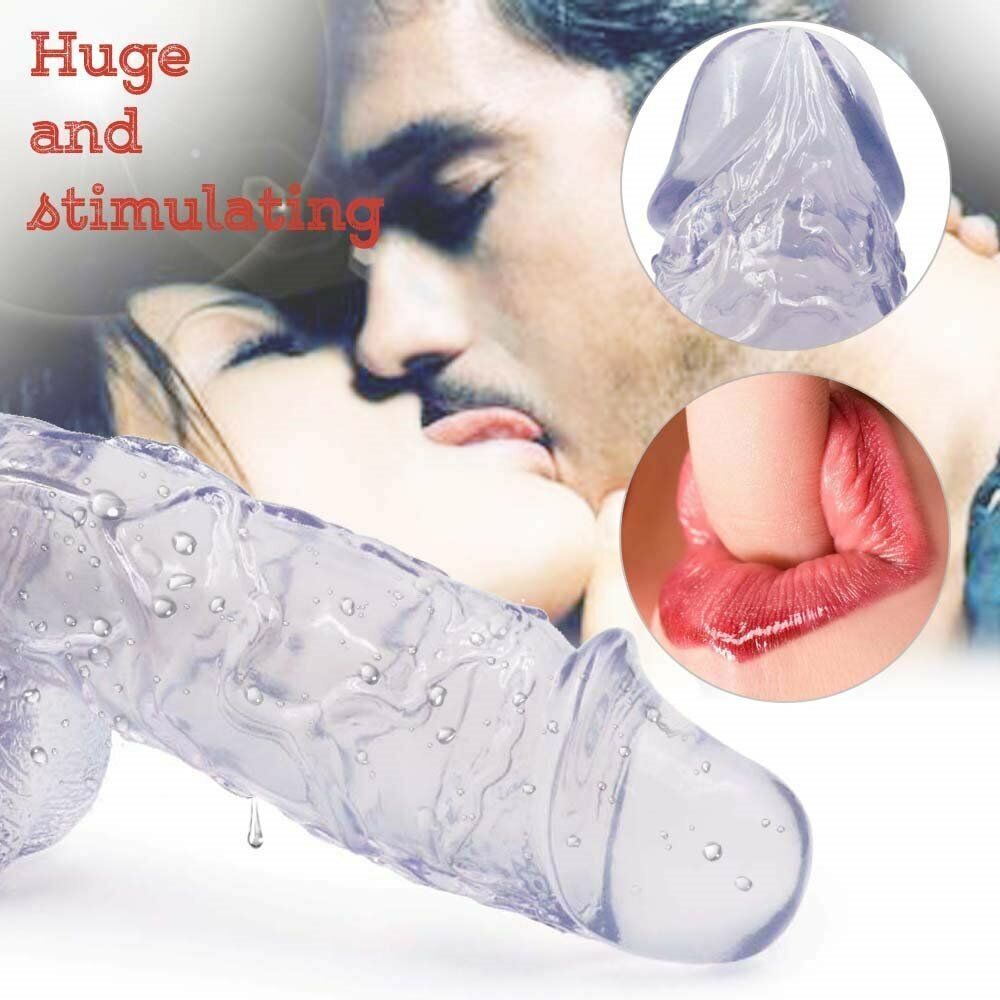 Clear XXL Huge Thick Realistic Dildo Cock with Balls Hands Free Suction Cup