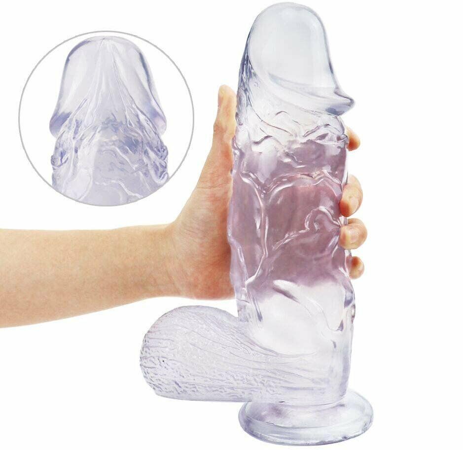Clear XXL Huge Thick Realistic Dildo Cock with Balls Hands Free Suction Cup