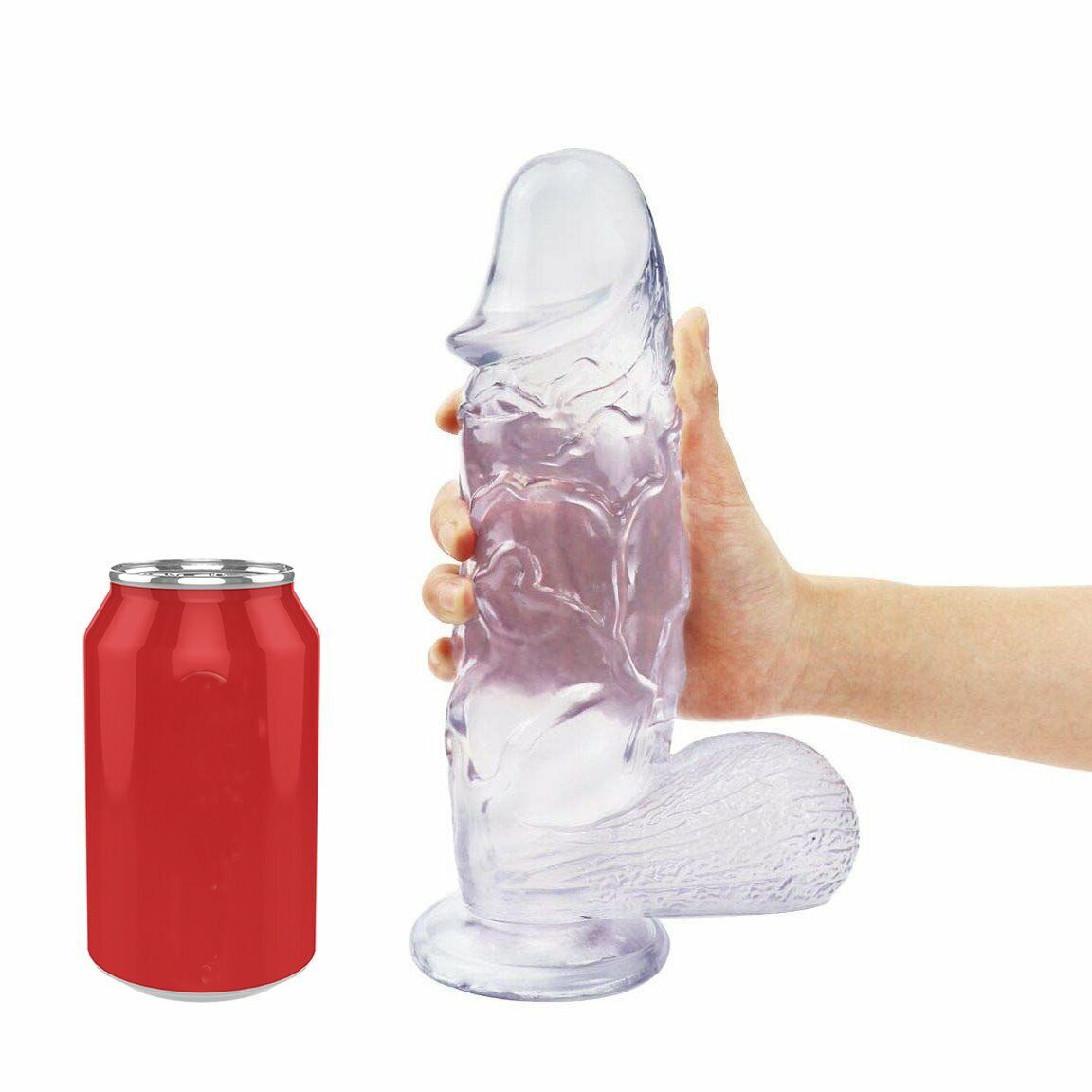 Clear XXL Huge Thick Realistic Dildo Cock with Balls Hands Free Suction Cup