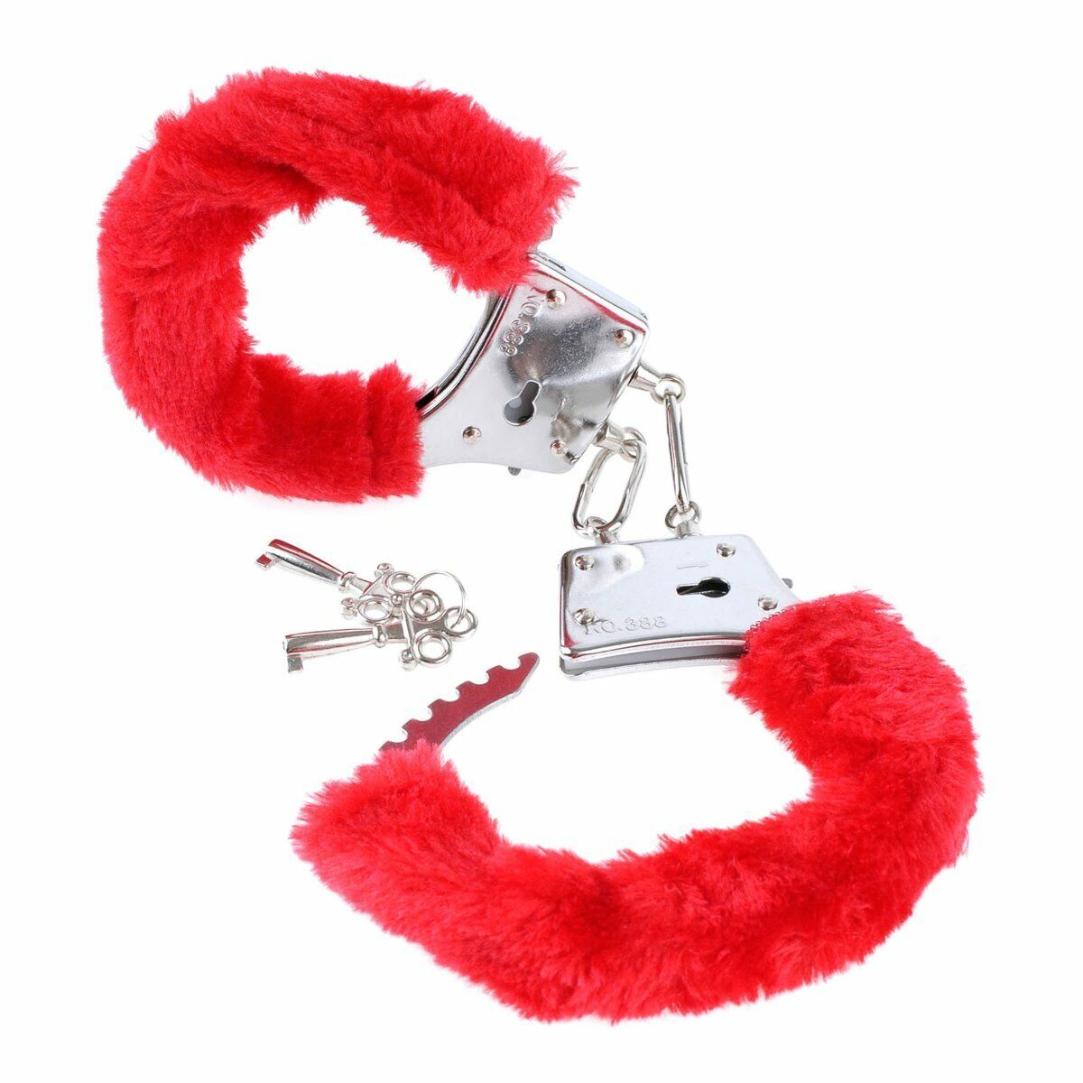 Soft Furry Fur Fuzzy Cuffs Metal Steel Handcuffs Red