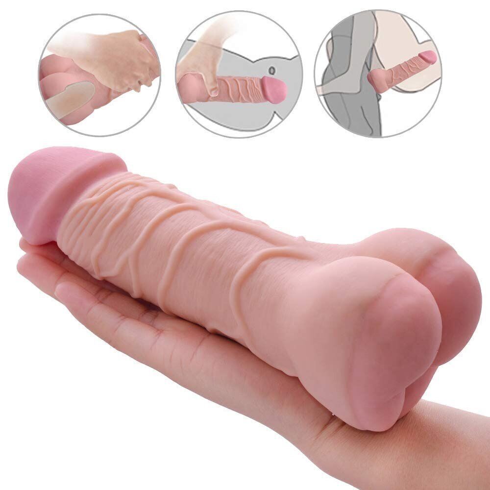 Realistic Male Penis Extension Cock Stroker Sleeve Masturbator Anal Sex Toy for