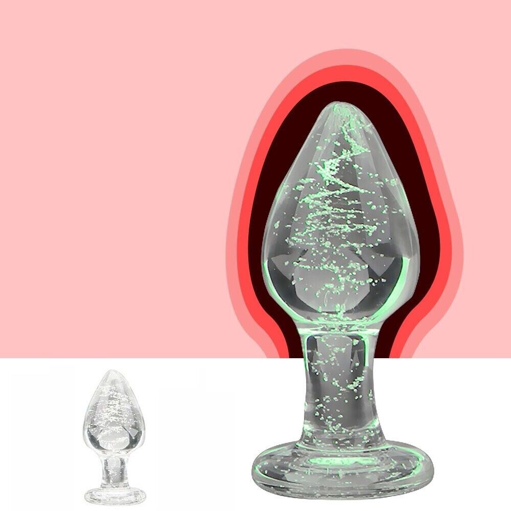 Glow-In-The-Dark Glass Butt Plug Anal Play Sex Toys for Men Women Couples