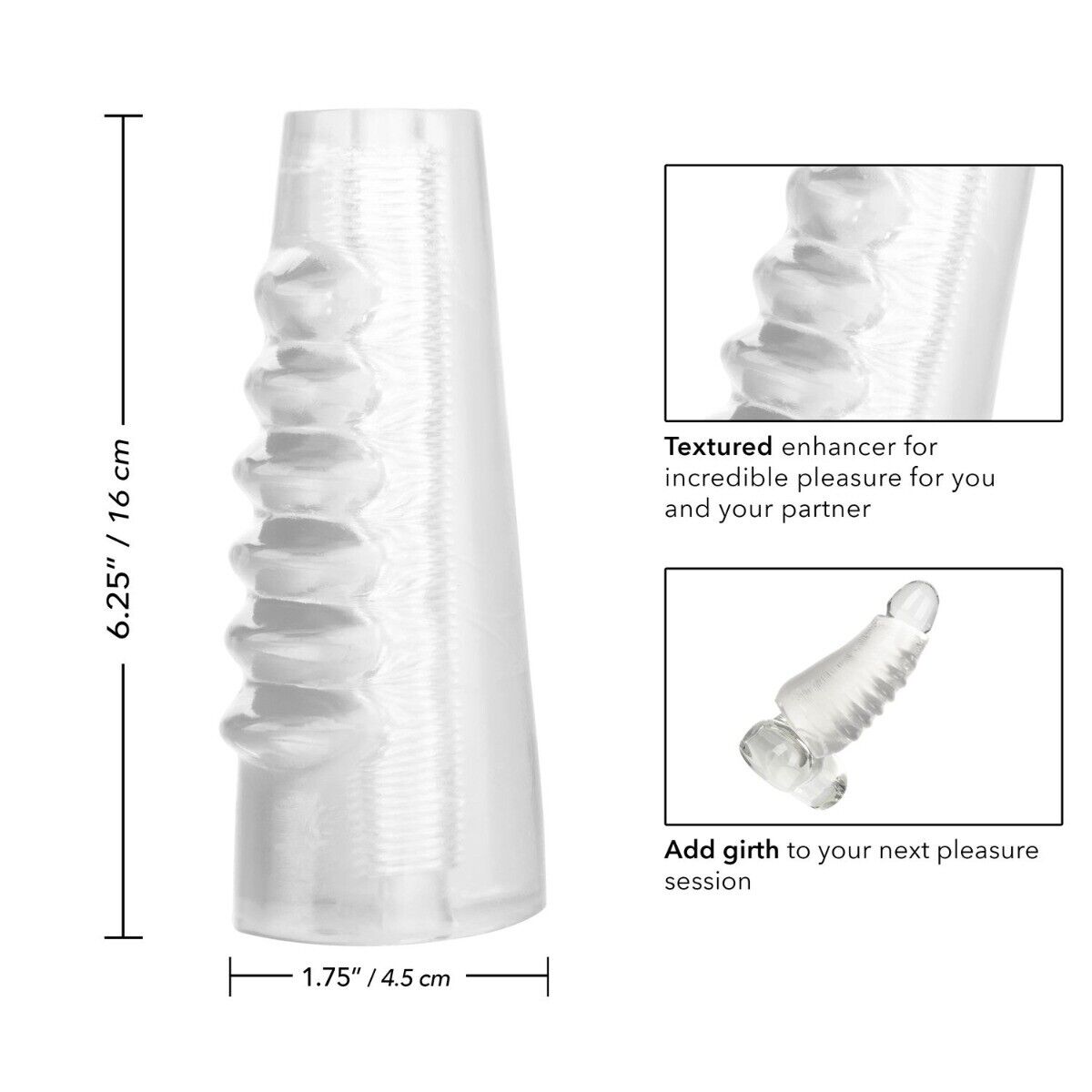 Clear Thick Cock Penis Girth Enhancer Extension Sleeve Enlarger Sheath
