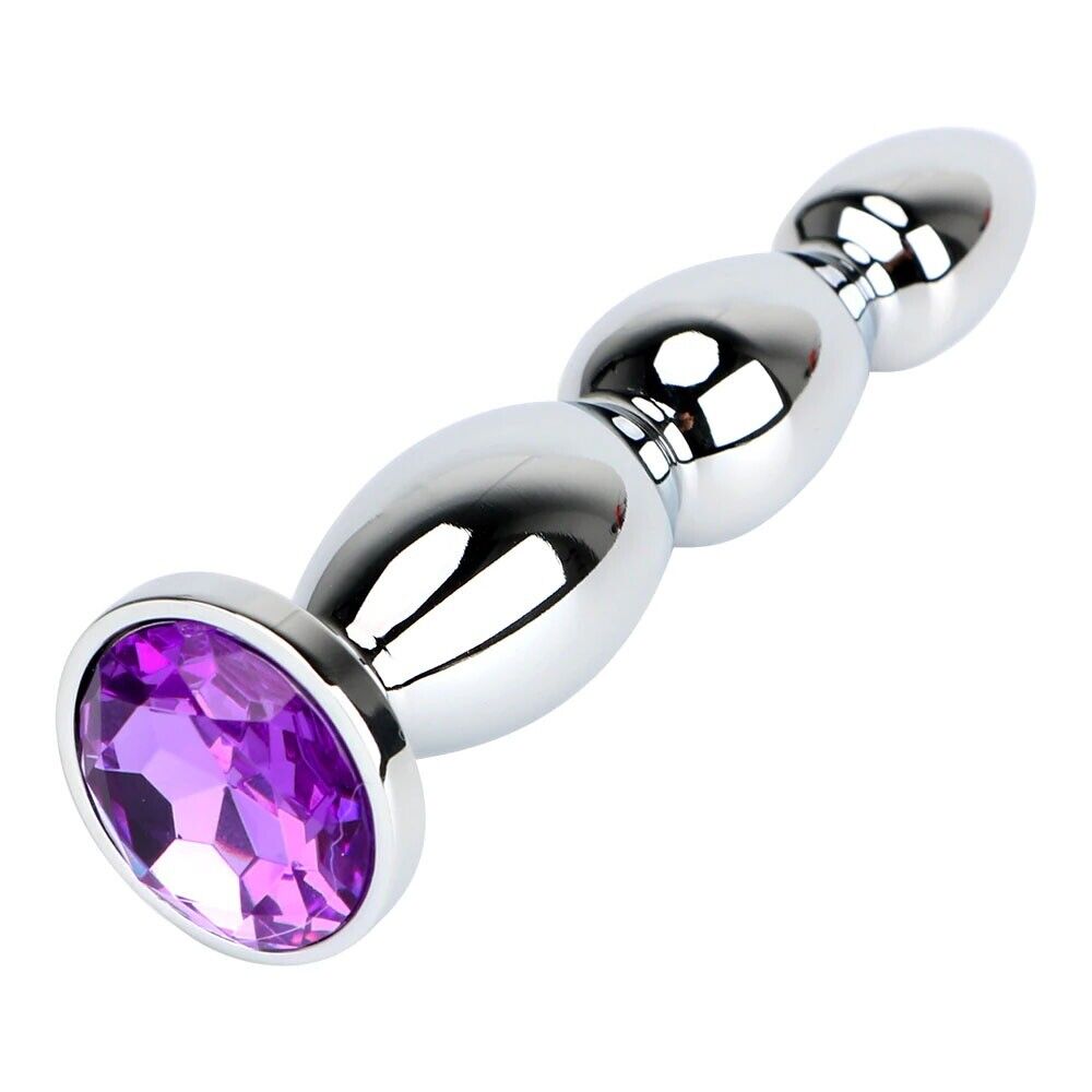 Bumpy Metal Steel Anal Beads Butt Plug with Gem Anal Play Sex Toys