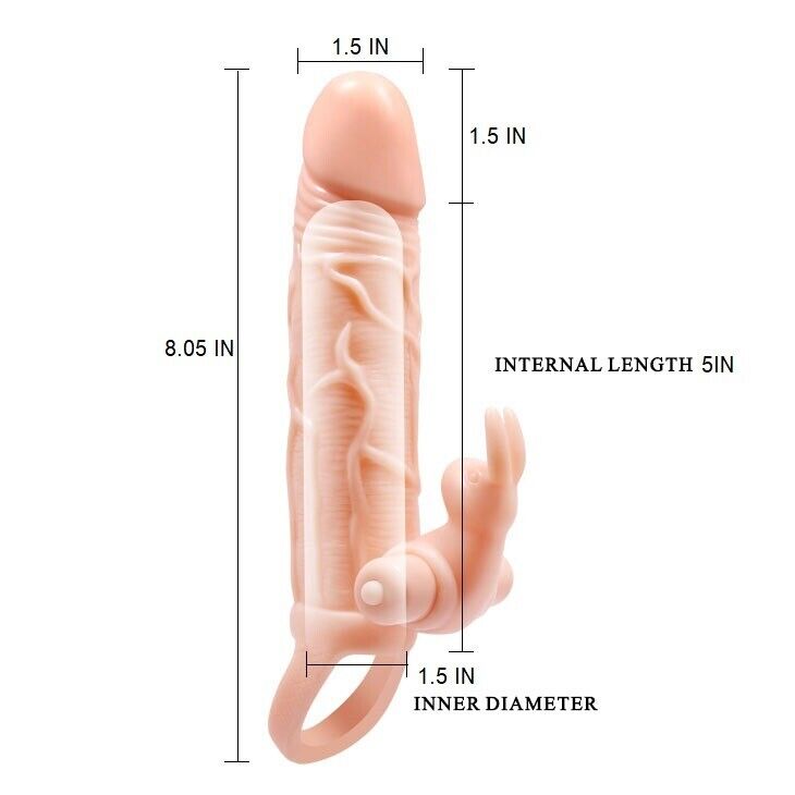 Add 1.5" Vibrating Thick Cock Penis Extension Sleeve Extender Sheath Enhancer