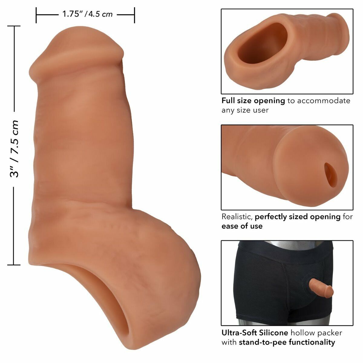 Black Ultra Soft Silicone Hollow FTM STP Packer Penis with Stand to Pee Function