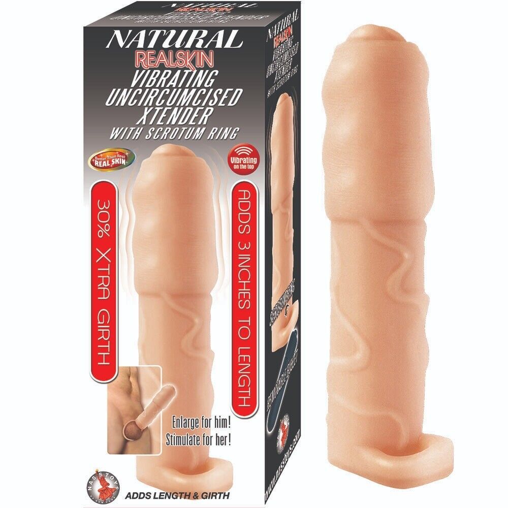 Vibrating Uncircumsized Uncut Cock Penis Extension Extender Sleeve Add 3"