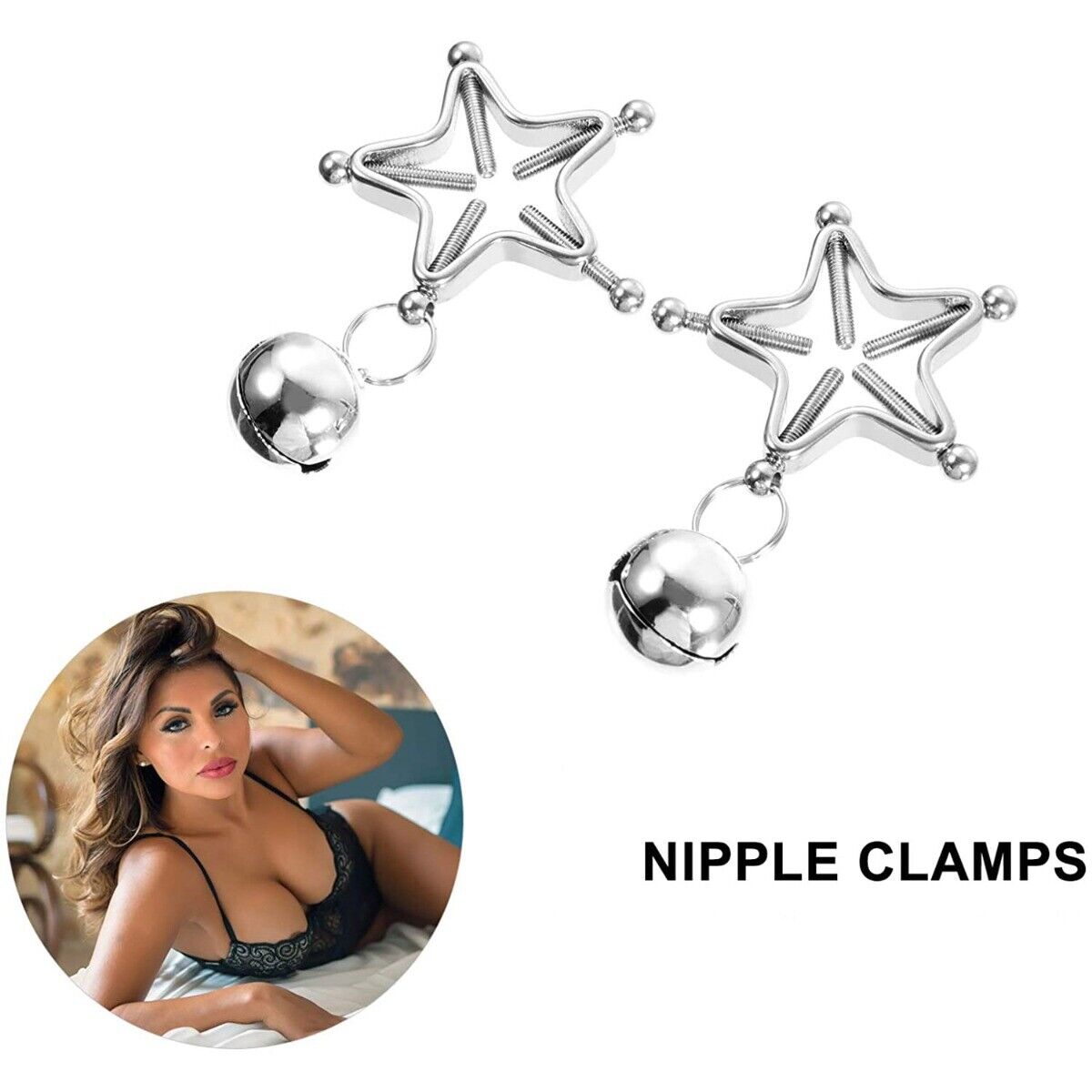 Metal Steel Screw-down Nipple Clamps Clip Press with Bells SM Bondage Sex Toys