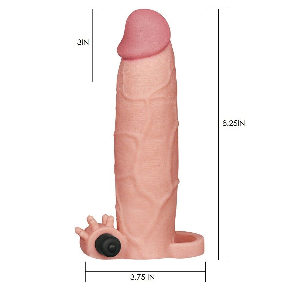Add 3" Cock Length Vibrating Hollow Penis Extender Extension Sleeve Sheath Ring