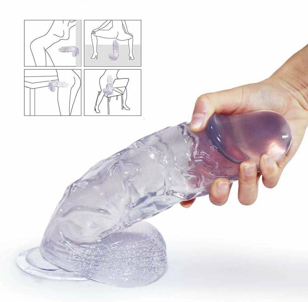 Clear XXL Huge Thick Realistic Dildo Cock with Balls Hands Free Suction Cup