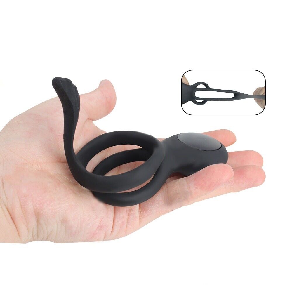 Wireless Remote Control Vibrating Dual Cock Ball Ring with Clit Anal Stimulator