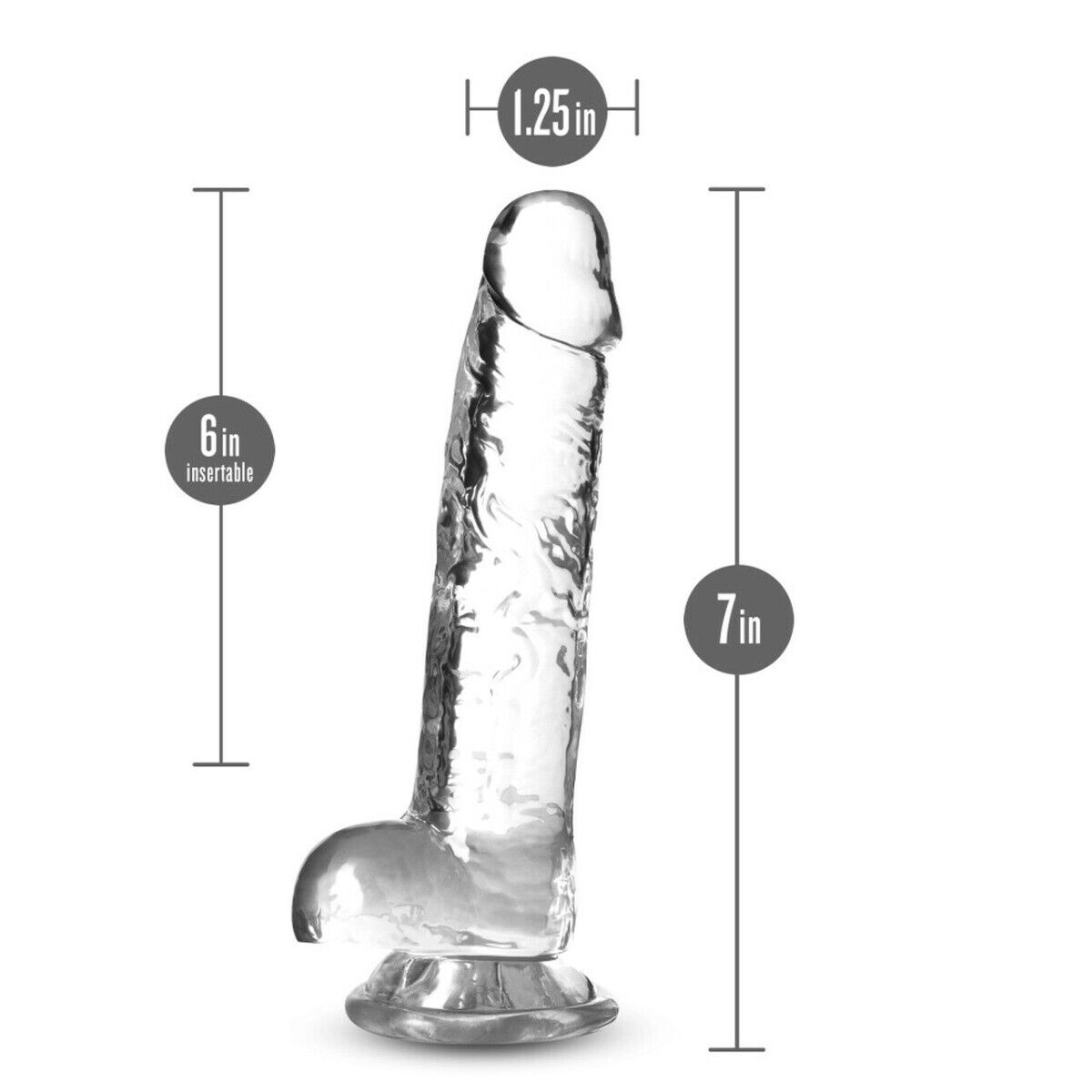 7" Clear Realistic Jelly G-spot Anal Dildo Dong Cock with Balls and Suction Cup
