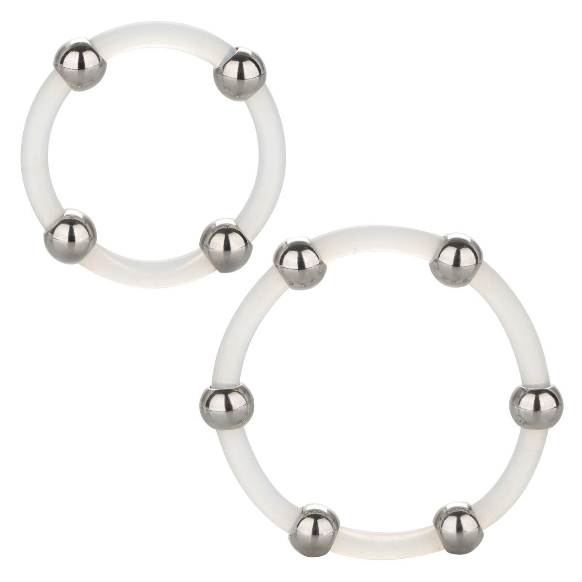 2 Stretchy Steel Beaded Silicone Penis Cock Rings Sex Toys for Men