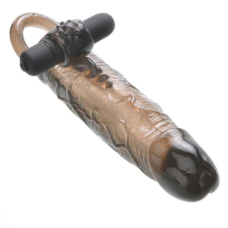 Vibrating Male Penis Extension Extender Sheath Thick Cock Sleeve Girth Enlarger