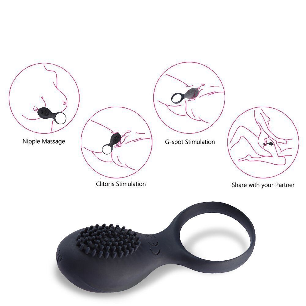 Rechargeable Silicone Clit Stimulator Penis Cock Ring Sex Toys for Men Couples