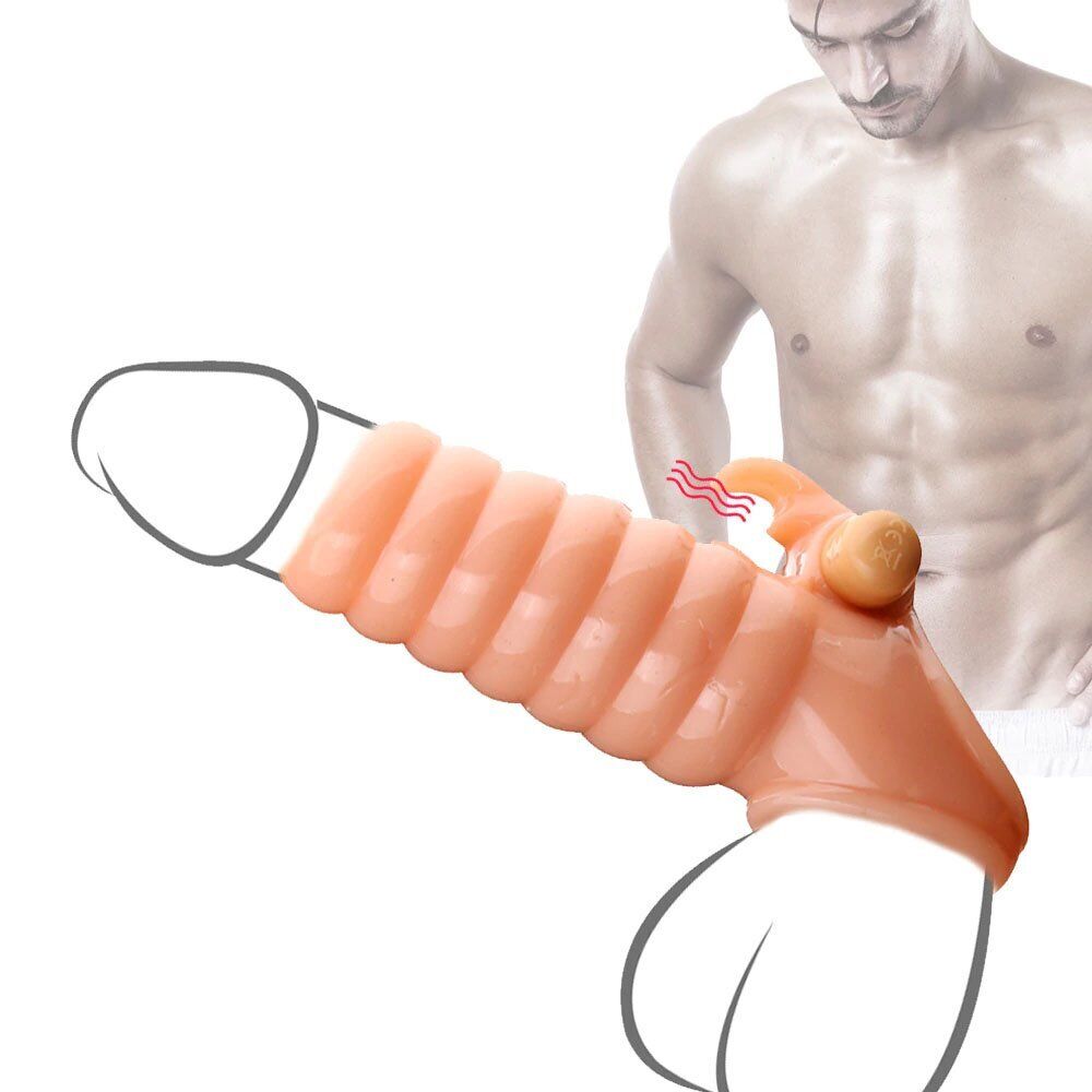 Vibrating Penis Enhancer Enlarger Sheath Extension Sleeve Sex-toy for Men Couple
