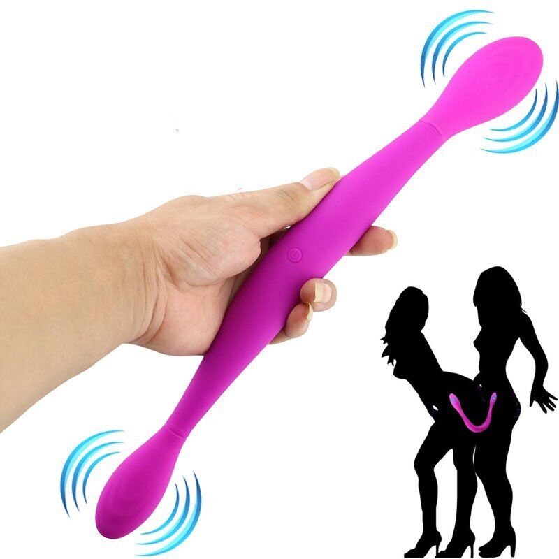 Flexible Double Dual Ended G-spot Anal Vibrator Dildo Dong Sex-toys for Women