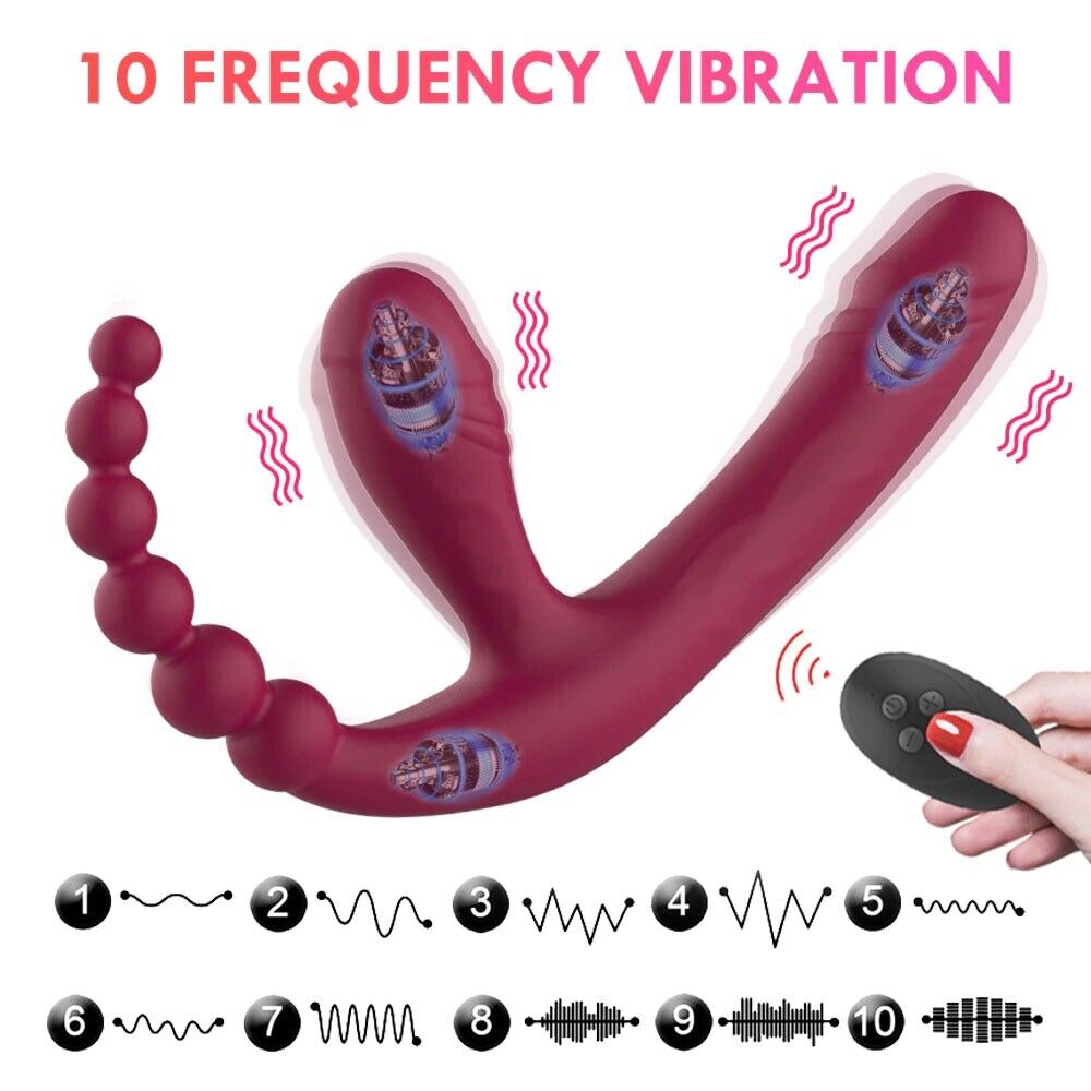 Vibrating Silicone Strapless Strap-On Anal G-spot Dildo Vibe Sex-toy for Lesbian