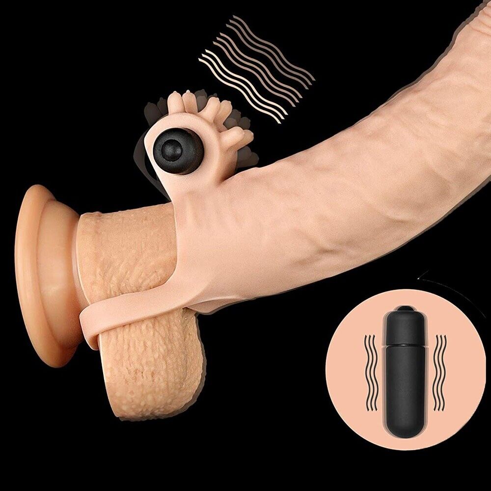 Add 3" Cock Length Vibrating Hollow Penis Extender Extension Sleeve Sheath Ring