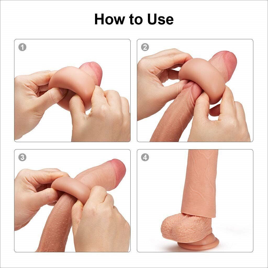 Realistic Silicone Male Penis Extension Extender 2" + Thick Cock Enlarger Sleeve