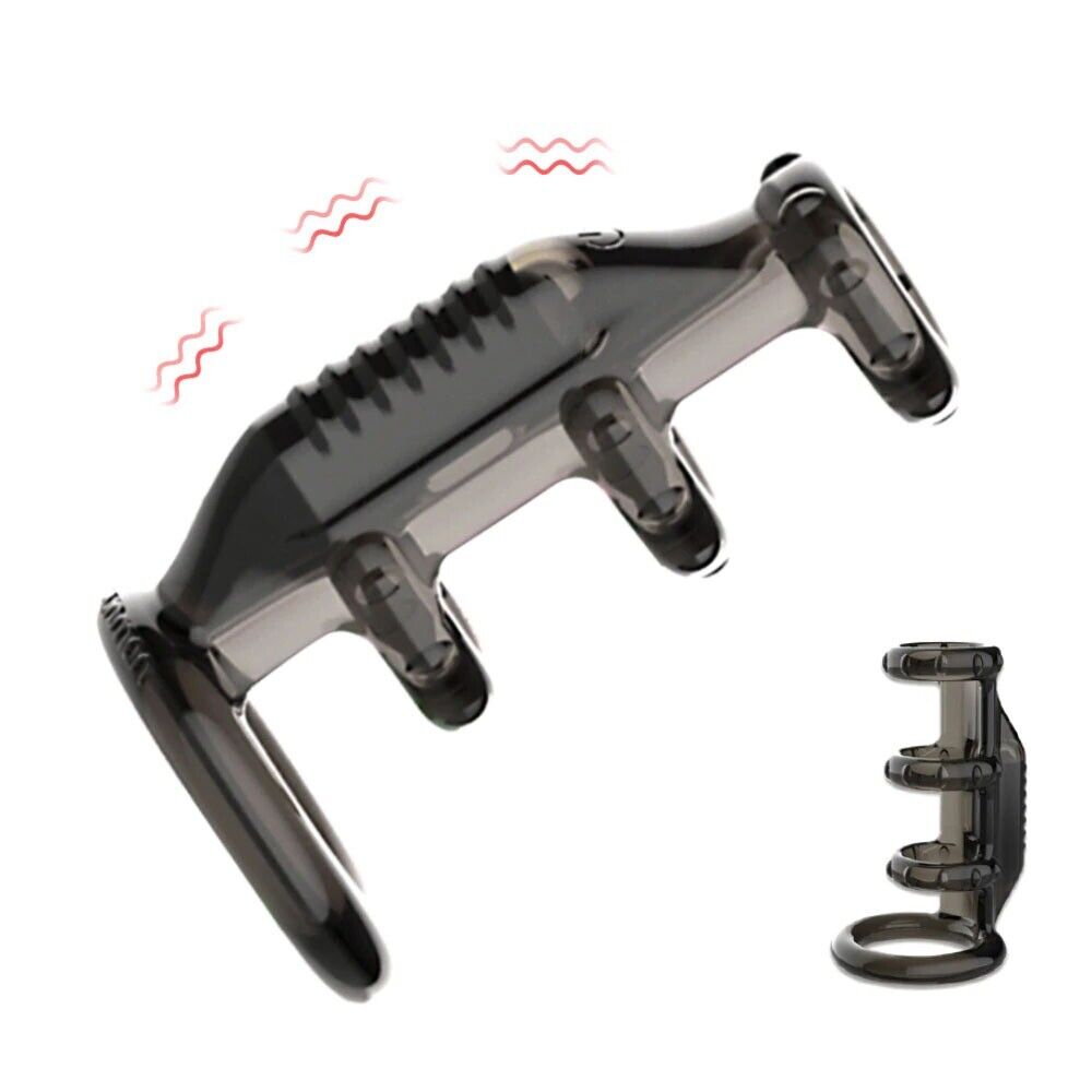 Vibrating Male Penis Ring Cock Cage Girth Enhancer Sleeve Sex Toys