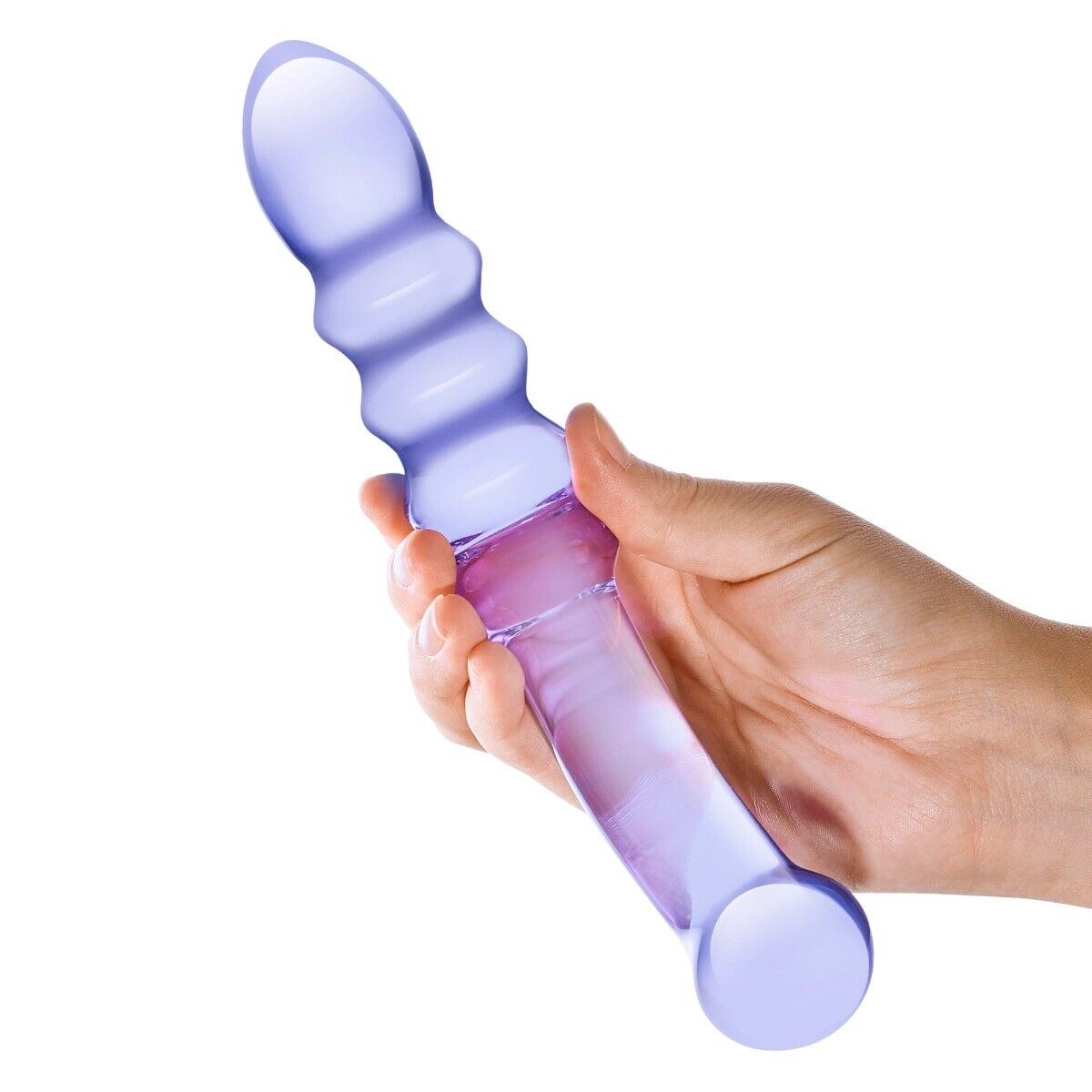 Glass Purple Rain Ribbed Vaginal G-spot Anal Dildo Massager Probe Butt Plug
