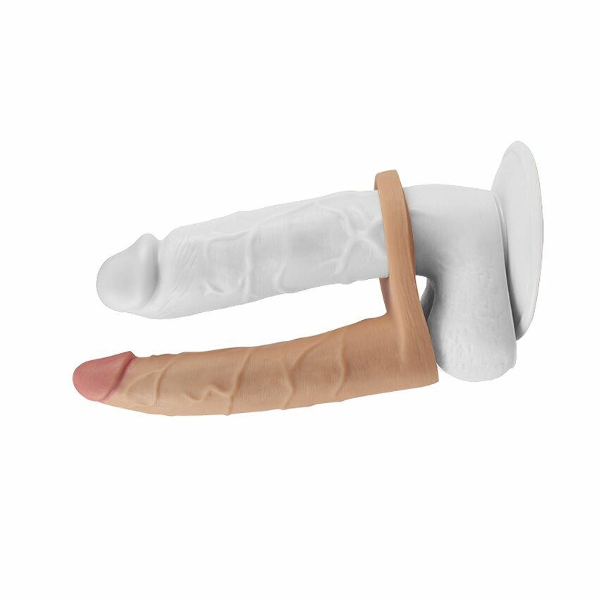 Vibrating Double Penetration DP Cock Ring with Anal Sex Slim Dildo Dong Butt Plu
