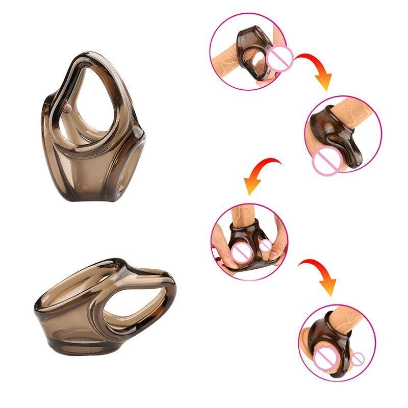 Stretchy Penis Erection Enhancer Cock Ring Cage Sleeve Ball Stretcher Splitter